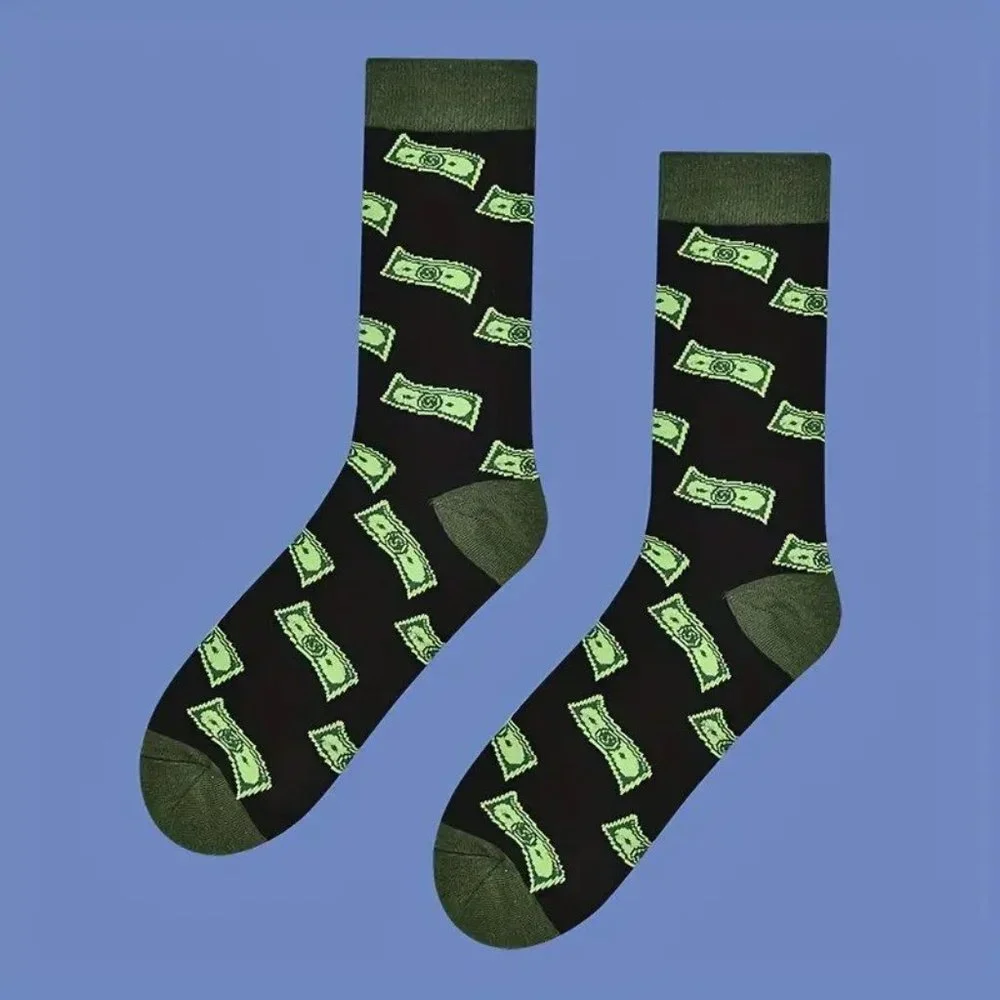 Black & Green Money Socks Crew Length Unisex Dollar Bills